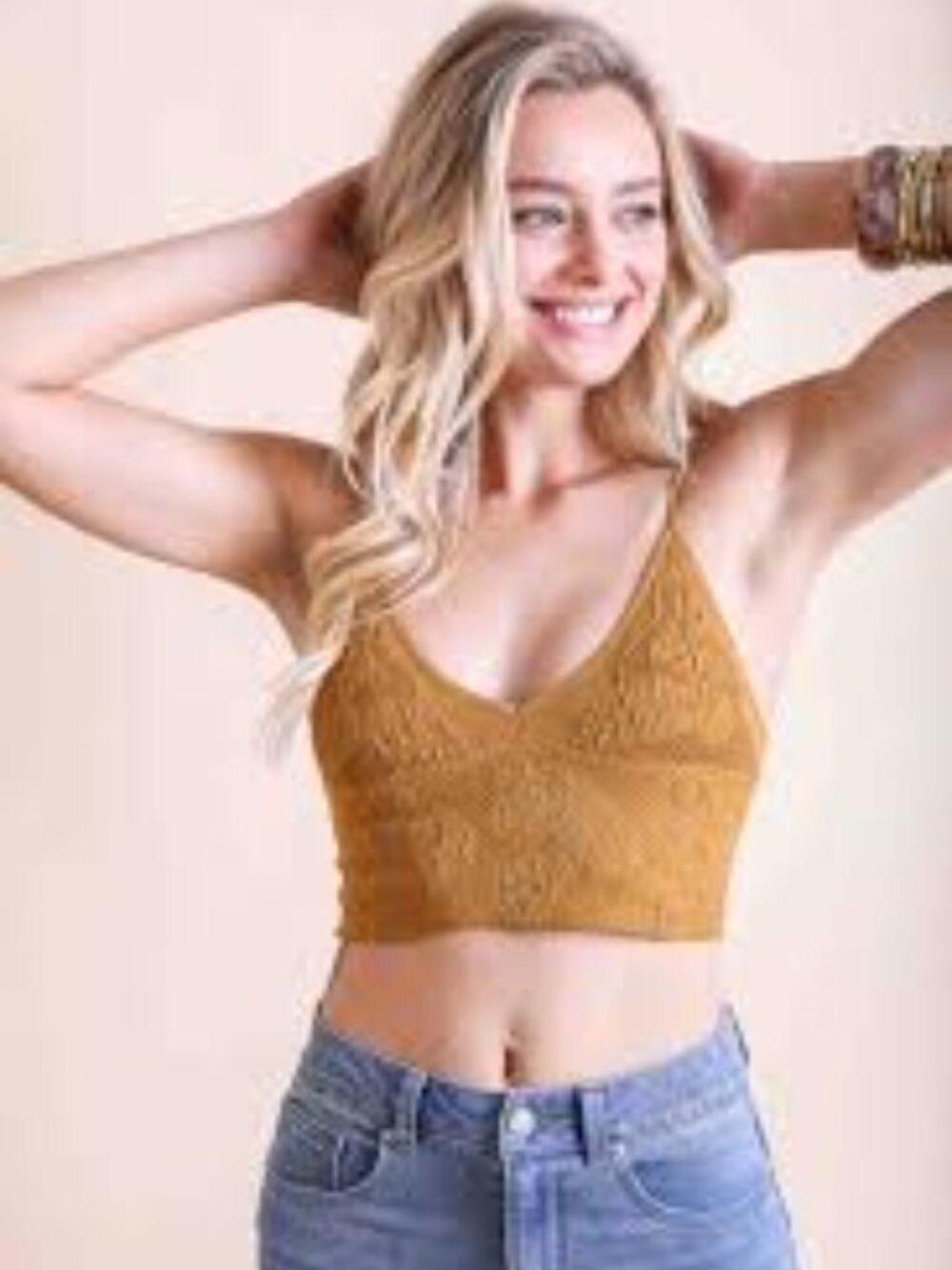 Free People Chloe Seamless Longline Bralette, Mustard Yellow - Size Medium